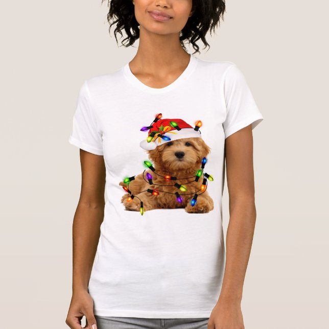 Goldendoodle Santa Hund T Shirt (Framsida)