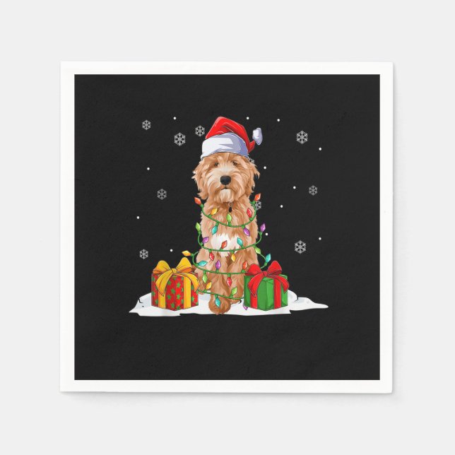 Goldendoodle Santa Julgran Ljus Julafton Paja Pappersservett (Framsidan)
