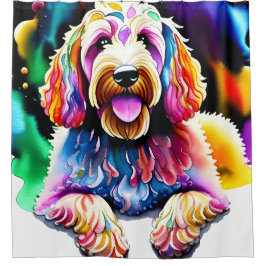 Goldendoodle Shower Curtain "Lycklig Hund"