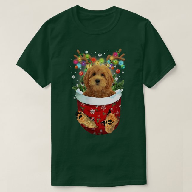 Goldendoodle Snö Pocket Hundar jul Pocket T Shirt (Design framsida)