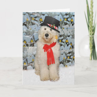 Goldendoodle snögubbejulkort helgkort