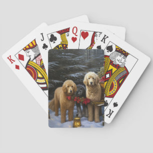 Goldendoodle Snöig Släd Jul Dekoration Casinokort