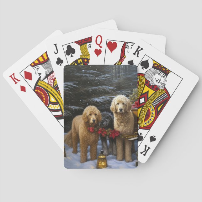 Goldendoodle Snöig Släd Jul Dekoration Casinokort (Baksidan)