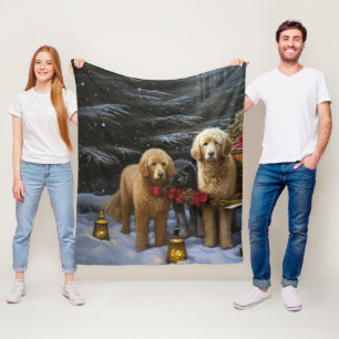 Goldendoodle Snöig Släd Jul Dekoration Fleecefilt