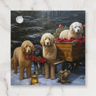 Goldendoodle Snöig Släd Jul Dekoration Gåvor Etiketter
