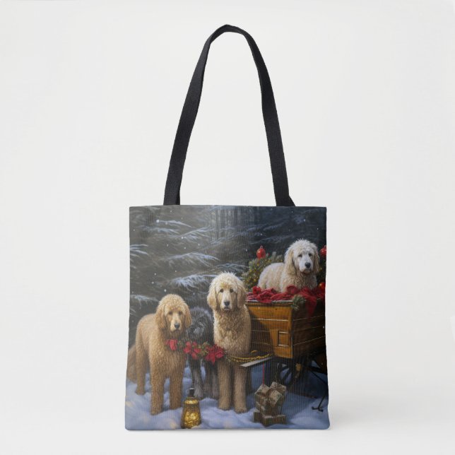 Goldendoodle Snöig Släde Juldekoration   Tygkasse (Framsida)