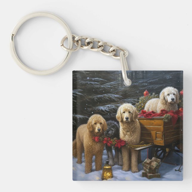 Goldendoodle Snösläd Juldekoration (Framsidan)