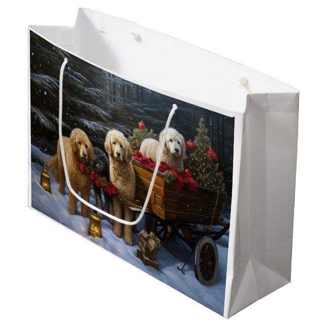 Goldendoodle Snowy Sleigh-juldekretet (Framsidan Vinklad)