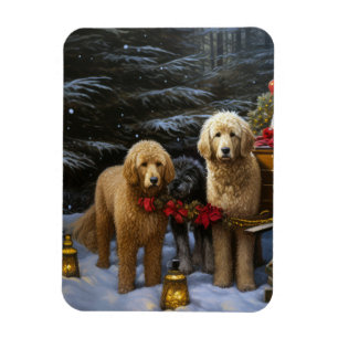 Goldendoodle Snowy Sleigh-juldekretet Magnet