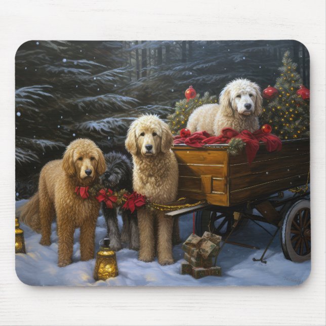 Goldendoodle Snowy Sleigh-juldekretet Musmatta (Framsidan)