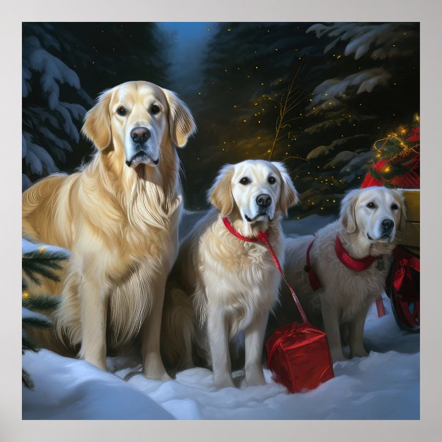 Goldendoodle Snowy Sleigh-juldekretet Poster (Framsidan)