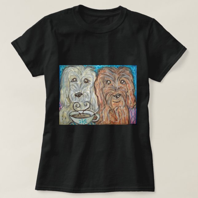 GOLDENDOODLE som dricker kaffekonst T Shirt (Design framsida)