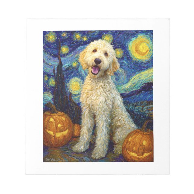 Goldendoodle Söt Hund Halloween Jack O Lantern Pum Anteckningsblock (Framsida)