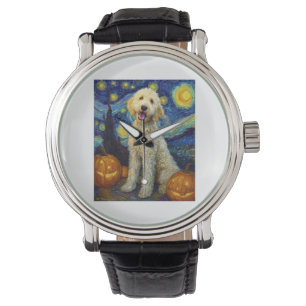 Goldendoodle Söt Hund Halloween Jack O Lantern Pum Armbandsur