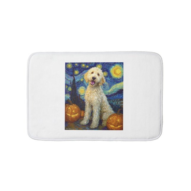 Goldendoodle Söt Hund Halloween Jack O Lantern Pum Badrumsmatta (Framsidan)