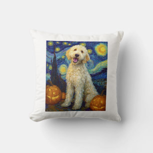 Goldendoodle Söt Hund Halloween Jack O Lantern Pum Kudde