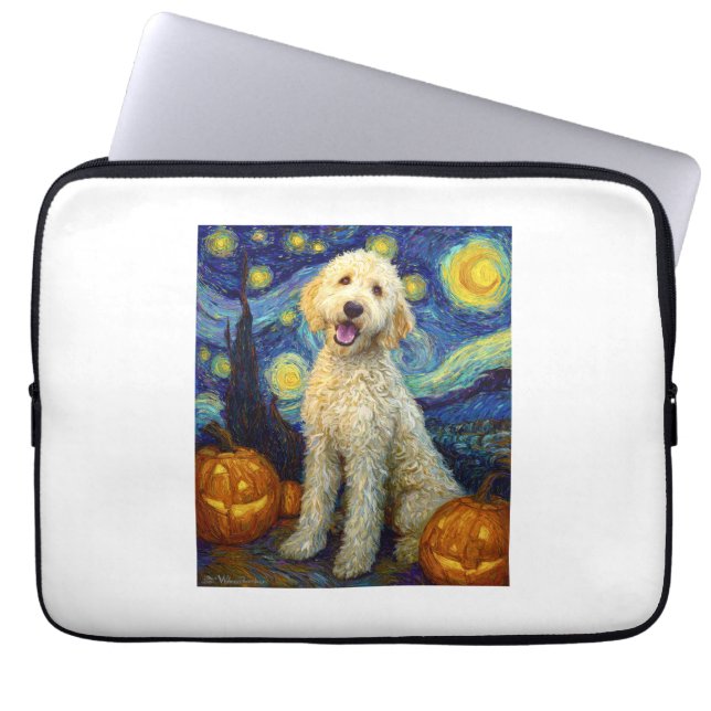 Goldendoodle Söt Hund Halloween Jack O Lantern Pum Laptop Fodral (Framsidan)
