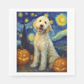 Goldendoodle Söt Hund Halloween Jack O Lantern Pum Pappersservett