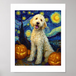 Goldendoodle Söt Hund Halloween Jack O Lantern Pum Poster