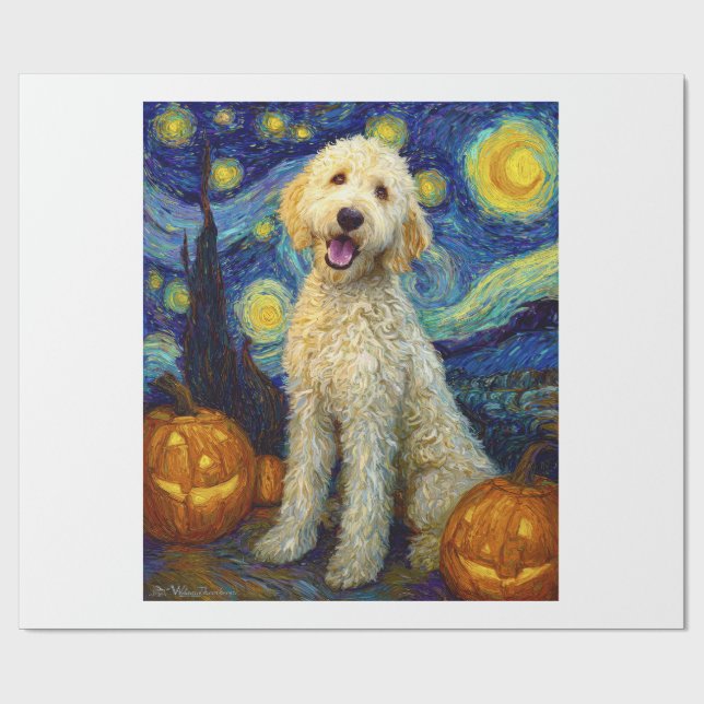 Goldendoodle Söt Hund Halloween Jack O Lantern Pum Presentpapper (Platt)