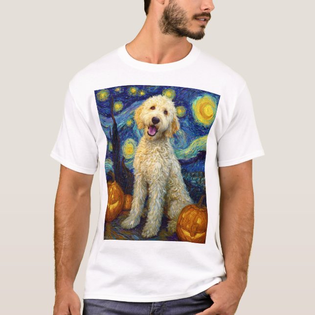 Goldendoodle Söt Hund Halloween Jack O Lantern Pum T Shirt (Framsida)