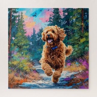 Goldendoodle Springa i skogen Pussel