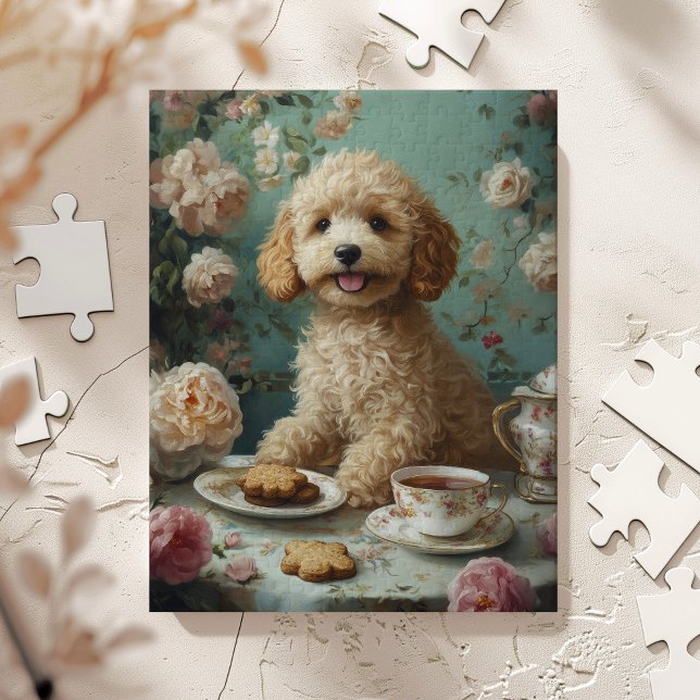 Goldendoodle Tea Party Art Pussel (Skapare uppladdad)