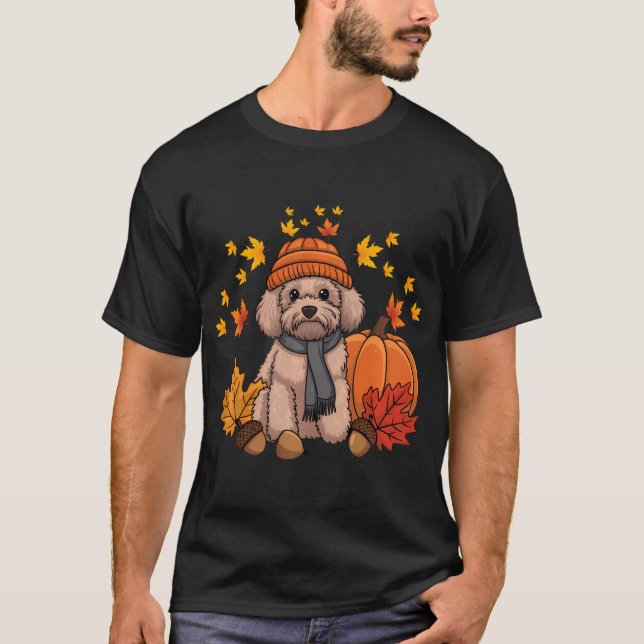 Goldendoodle Thanksgiving Pumpkin Hund Fall Löv T Shirt (Framsida)