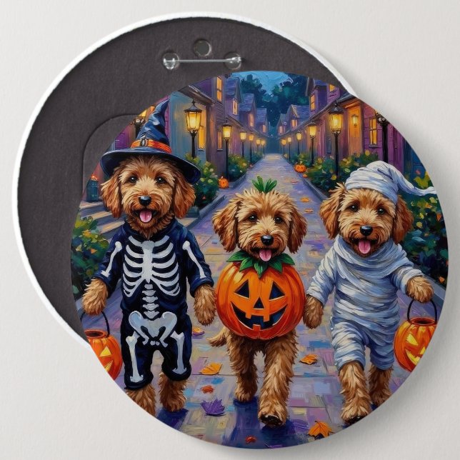 Goldendoodle Trick-or-Treating Halloween Costumes Knapp (Framsida & baksida)