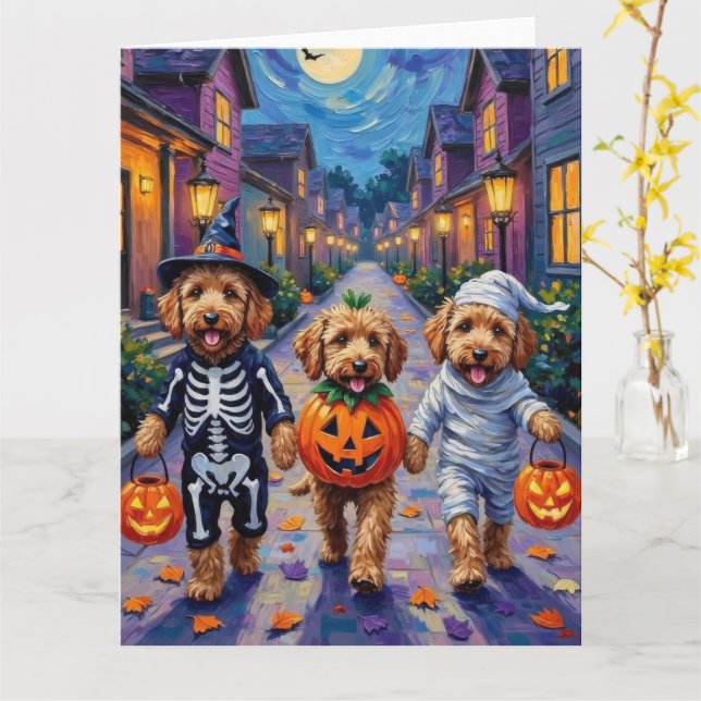 Goldendoodle Trick-or-Treating Halloween Costumes Kort (Gul blomma)