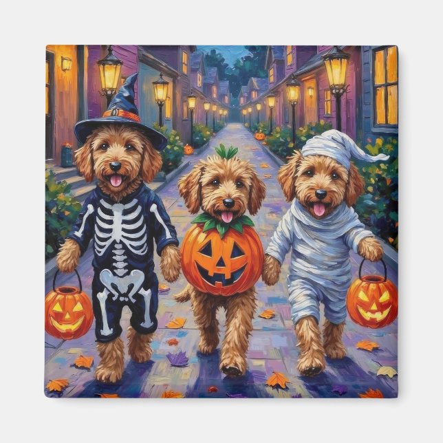 Goldendoodle Trick-or-Treating Halloween Costumes Magnet (Framsidan)