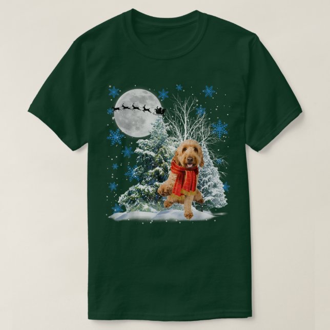 Goldendoodle under Moonlight Snö jul Pajama T Shirt (Design framsida)