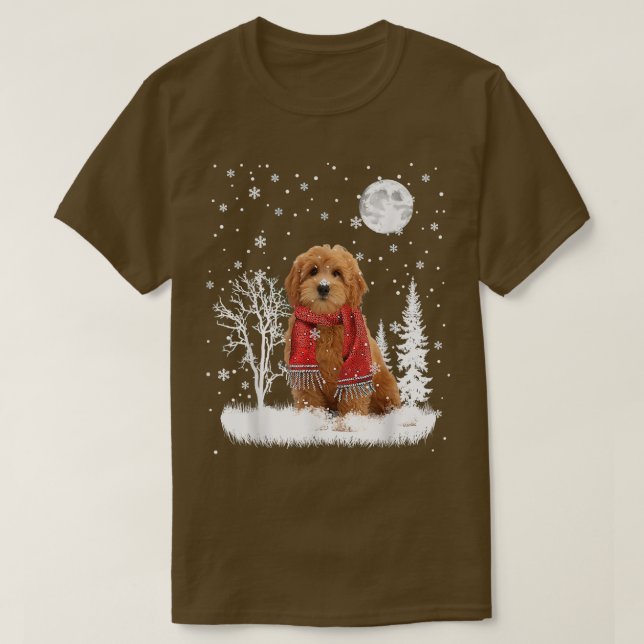 Goldendoodle under Moonlight Snö jul Pajama T Shirt (Design framsida)