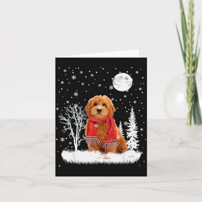 Goldendoodle Under Moonlight Snow Christmas Pajama Kort (Framsida)