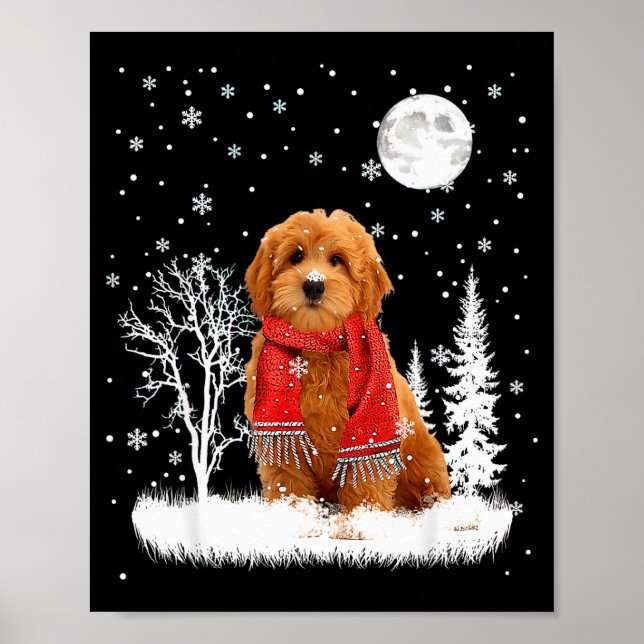 Goldendoodle Under Moonlight Snow Christmas Pajama Poster (Framsidan)