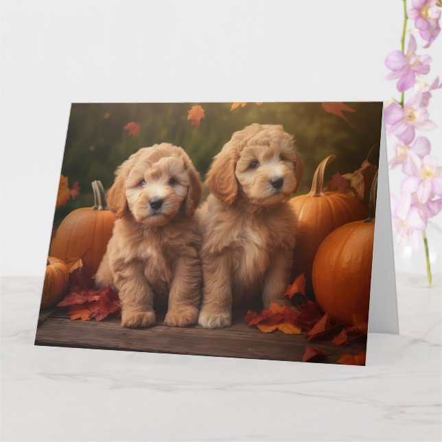 Goldendoodle Valp Höstglädje Pumpa  Kort (Orkide)