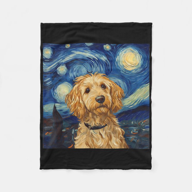 Goldendoodle Van Gogh Starry Night Fleecefilt (Framsidan)