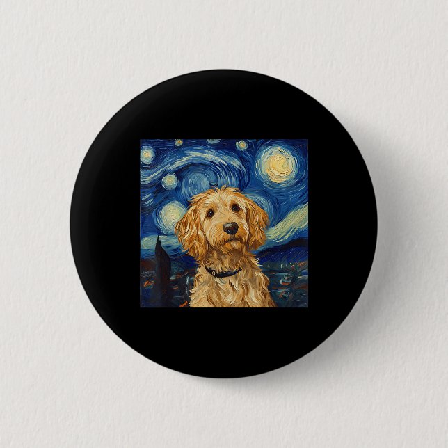 Goldendoodle Van Gogh Starry Night Knapp (Framsida)