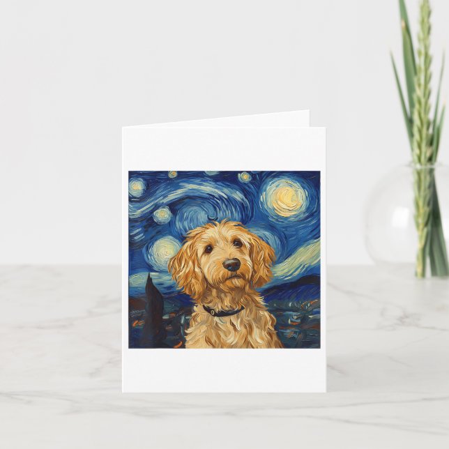 Goldendoodle Van Gogh Starry Night Kort (Framsida)