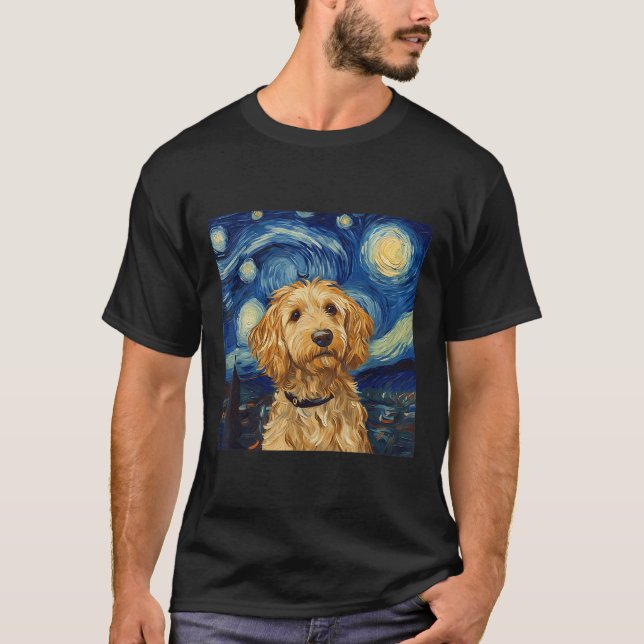 Goldendoodle Van Gogh Starry Night T Shirt (Framsida)