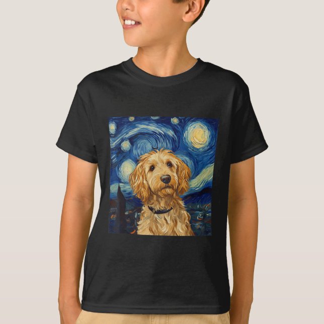 Goldendoodle Van Gogh Starry Night T Shirt (Framsida)