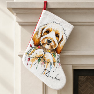 Goldendoodle Vattenfärg Hund Namn Holiday Stor Julstrumpa