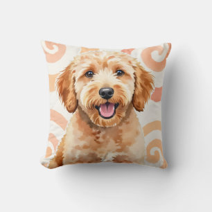 Goldendoodle Vattenfärgsspiral Virvlande Konst Kudde