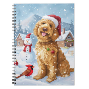 Goldendoodle Vinter Värld Julglädje Anteckningsbok