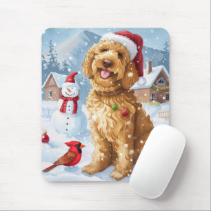 Goldendoodle Vinter Värld Julglädje Musmatta