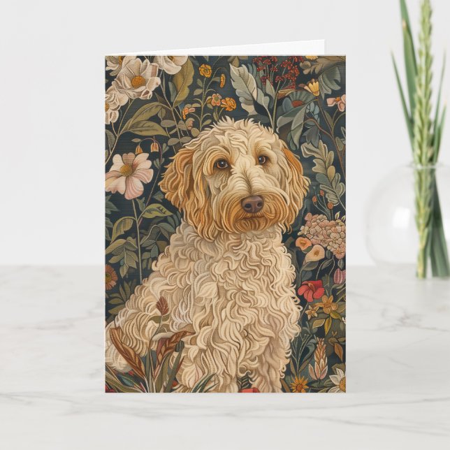 Goldendoodle William Morris Stil Blommigt Tack Kort (Framsida)