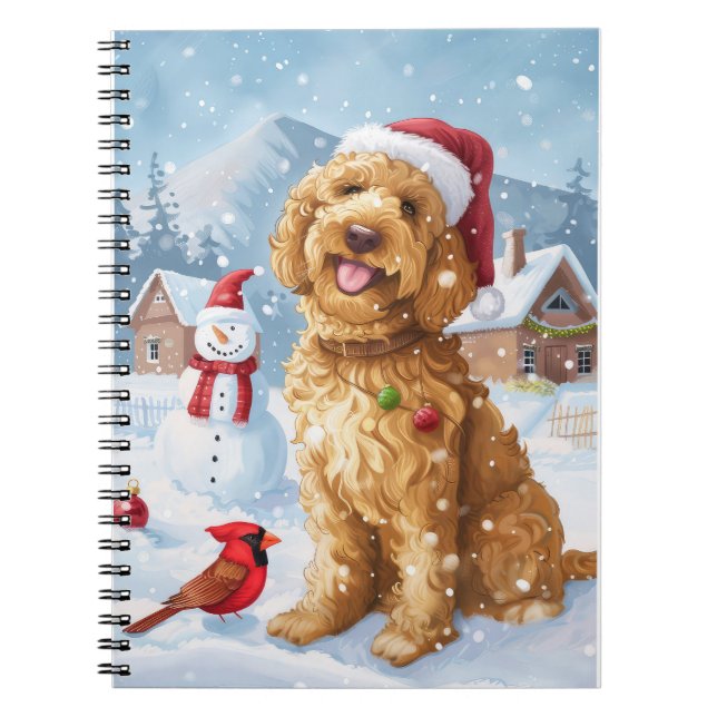 Goldendoodle Winter Wonderland jul Joy Anteckningsbok (Framsidan)