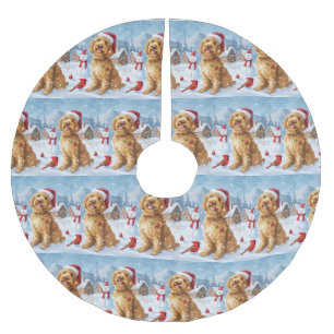 Goldendoodle Winter Wonderland jul Joy Julgransmatta Borstad Polyester