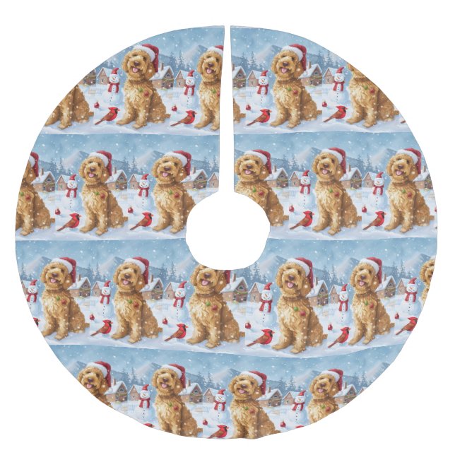 Goldendoodle Winter Wonderland jul Joy Julgransmatta Borstad Polyester (Framsidan)