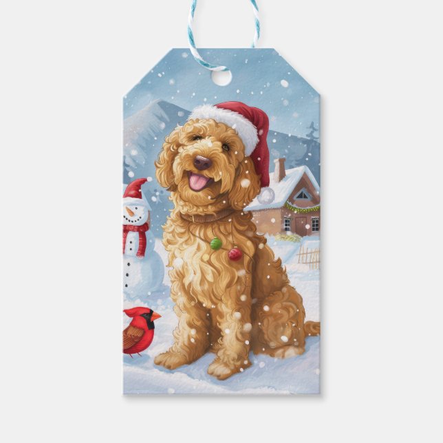 Goldendoodle Winter Wonderland jul Joy Presentetikett (Framsidan)